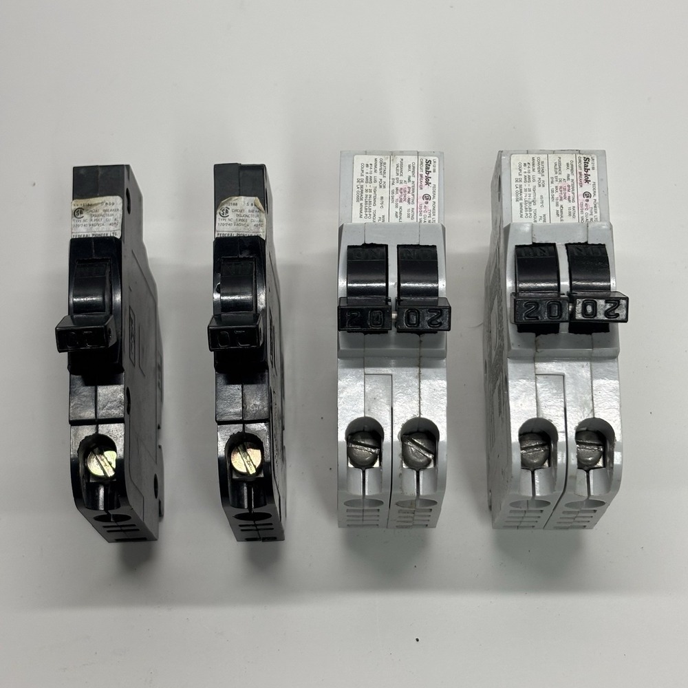 Federal Pioneer Stab-Lok 20A Circuit Breakers Lot 4 Single Double Pole Type NC
